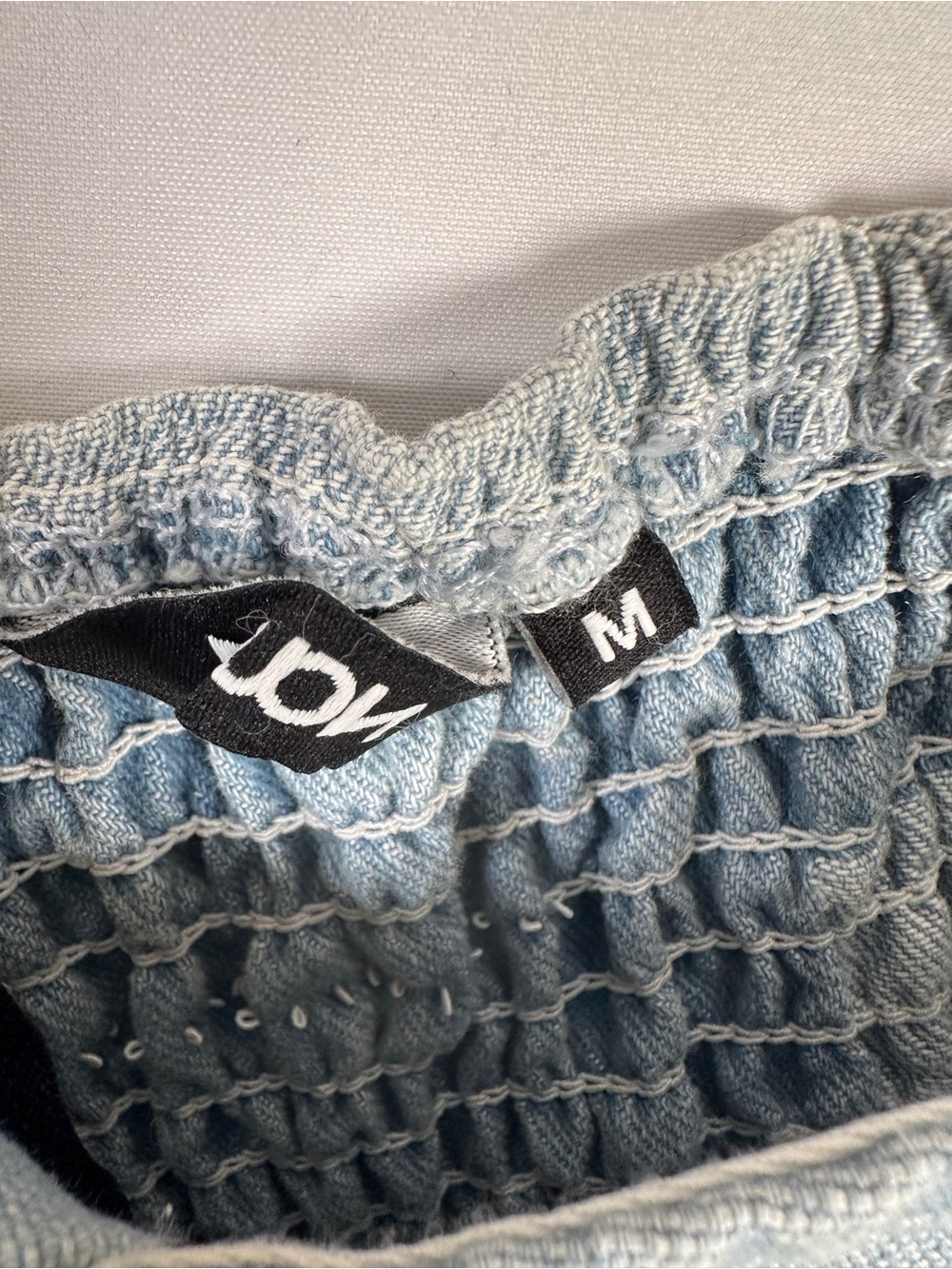 Nuon Patchwork Denim Crop Top Light Wash Cotton Size M Y2K Festival Corset Style - Picture 7 of 8